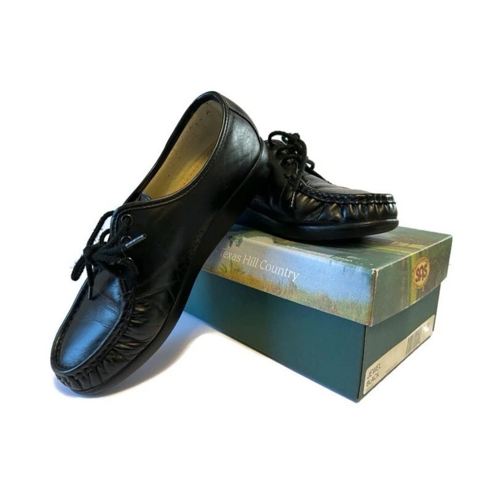 SAS Genuine Leather Women’s Loafers Jewel Sz 9W Black With Original Box